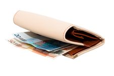 Monetary Denominations Lie In A Wallet On A White Royalty Free Stock Photography