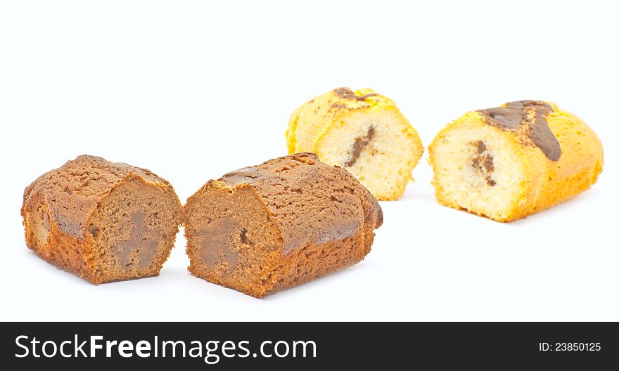 Cookies with chocolate on white background