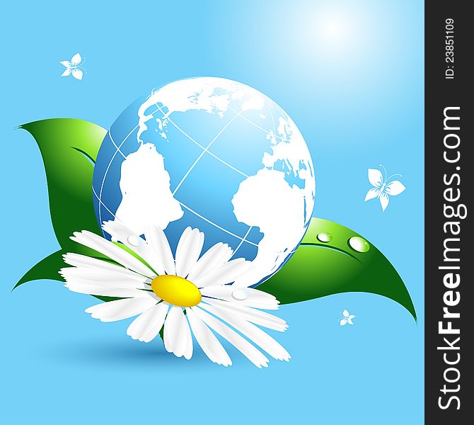 Environmental vector concept with globe and flower