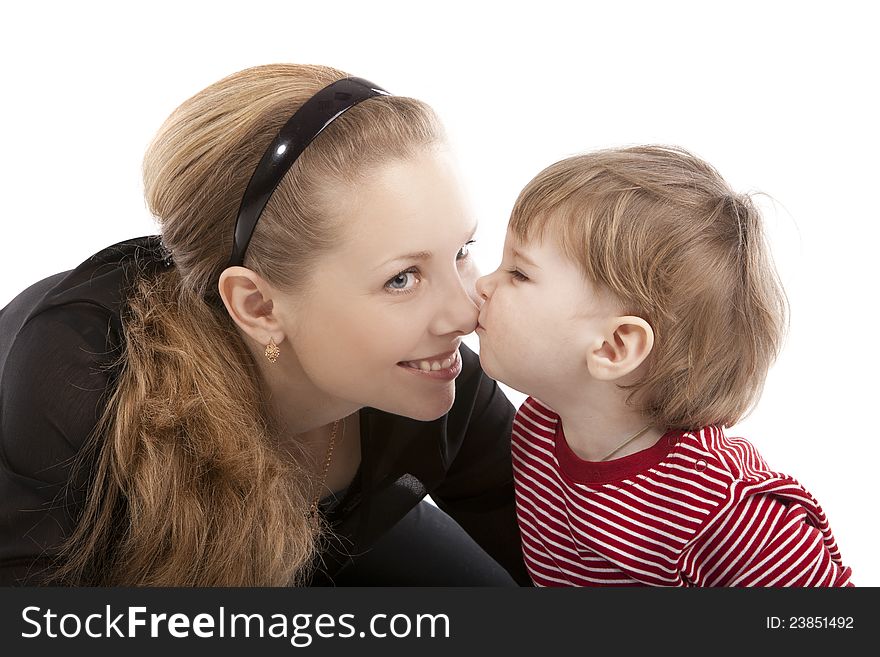 Image mother and son on a white background