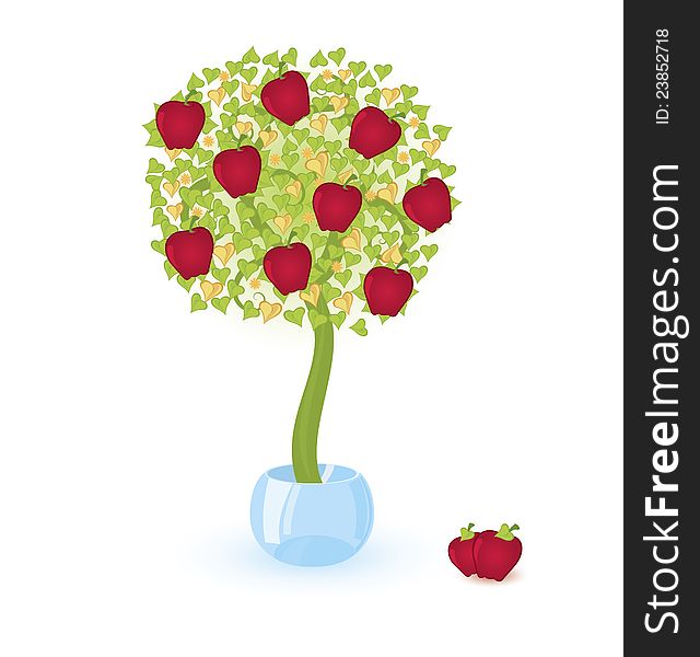 Vector illustration of a tree with red apples  growing in crystal bowl