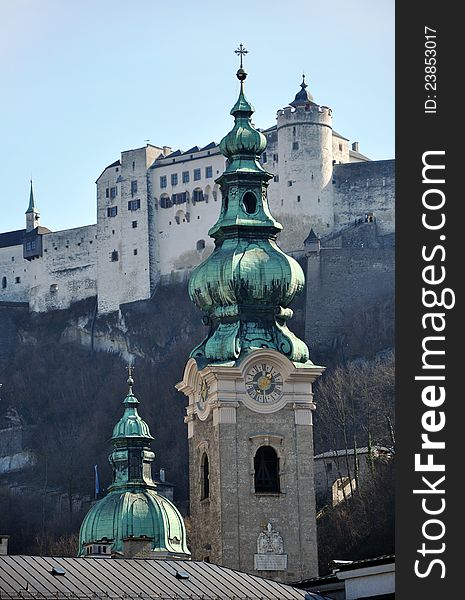 Church tower in the city of Salzburg, Austria. Church tower in the city of Salzburg, Austria