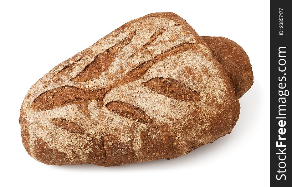 Decorative brown bread loaf against white background