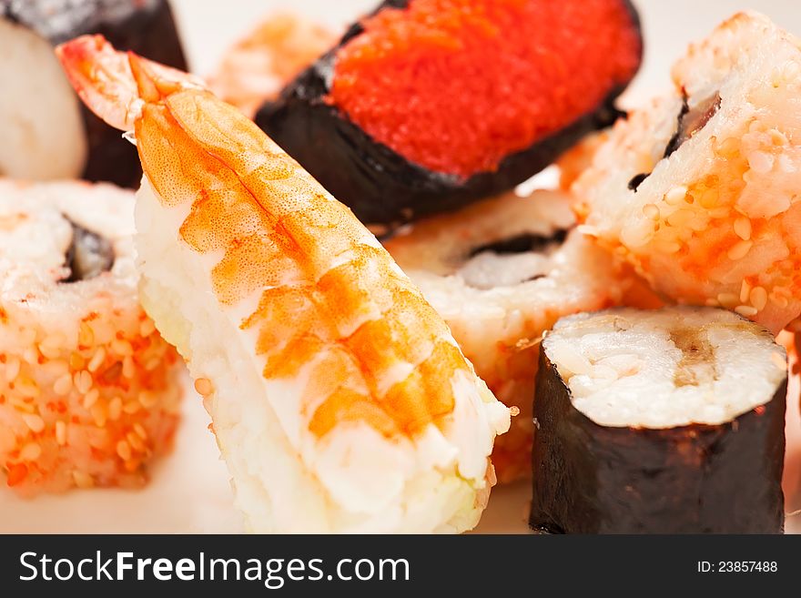 Various sushi full frame closeup. Various sushi full frame closeup
