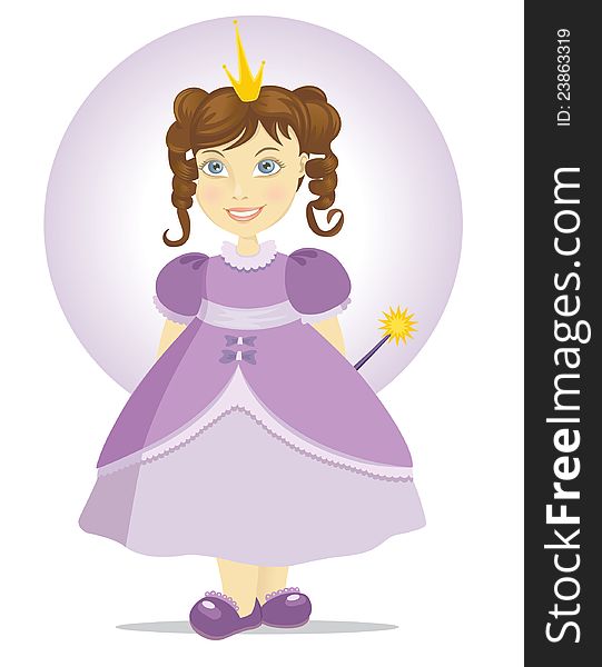 Vector illustration of lovely princess baby dressed in purple with a magic wand. Vector illustration of lovely princess baby dressed in purple with a magic wand