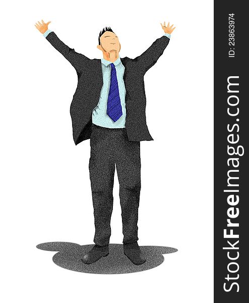 Excited Business Man With Arms Raised In Success