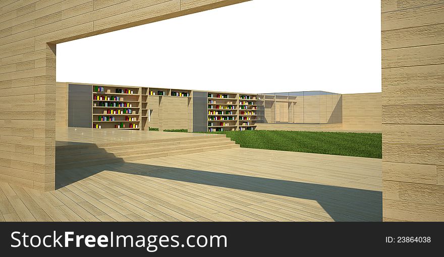 3d open library, on white background