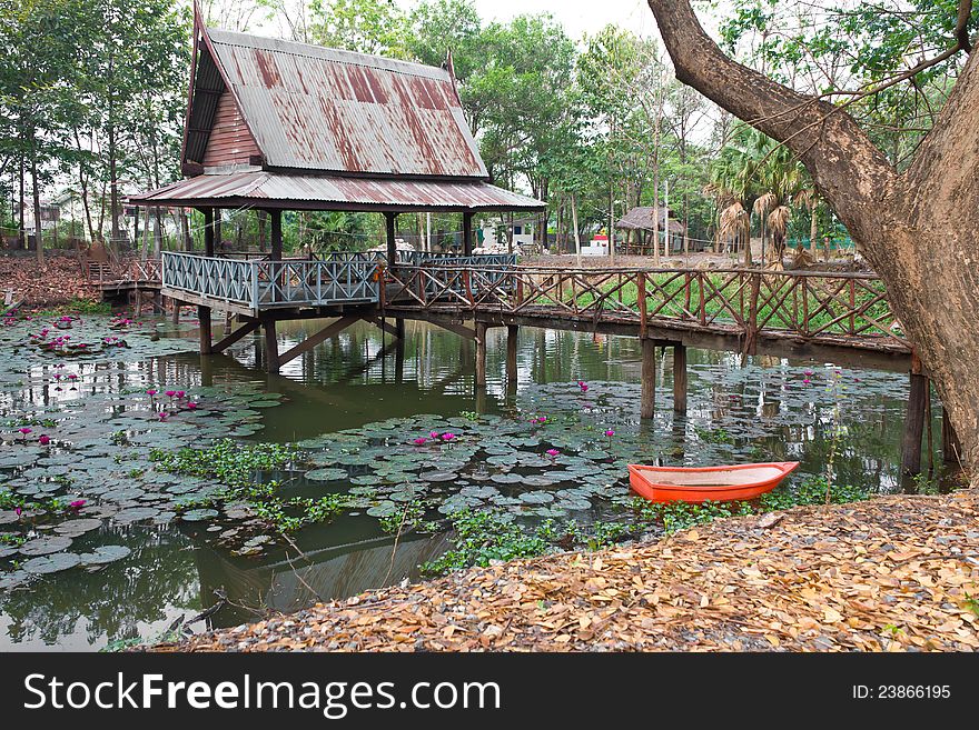 City Hall and the old wooden bridge on the pond. City Hall and the old wooden bridge on the pond.