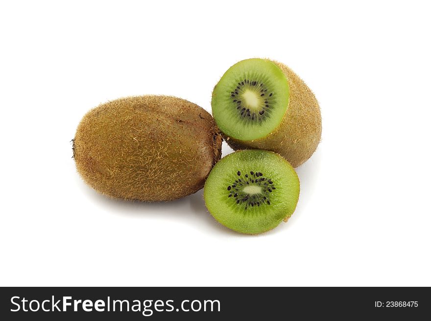 Pieces of kiwi isolated on white background.