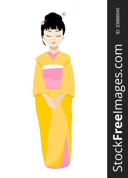 Cartoon pretty geisha character. Vector illustration.