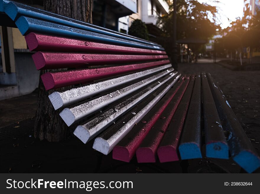 multicolored seat covered with volcano ash. multicolored seat covered with volcano ash