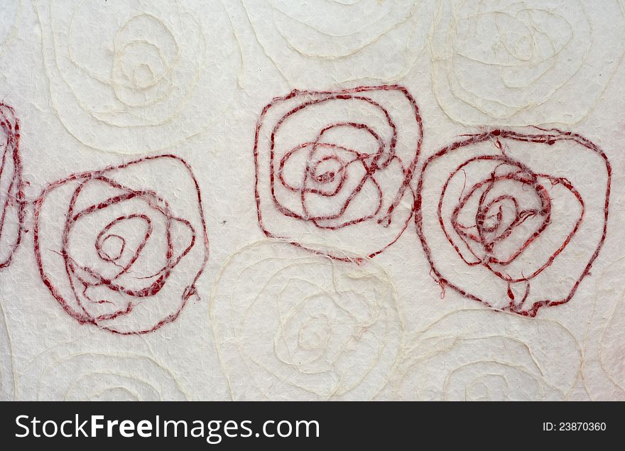 White mulberry paper with red line flower background.