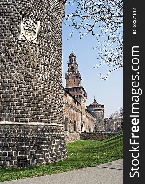 Foreshortening of the Sforza castle front in Milan. Foreshortening of the Sforza castle front in Milan