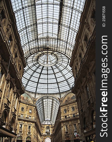 Interior shot of the imposing dome of the Vittorio Emanuele II gallery in Milan, Italy. Interior shot of the imposing dome of the Vittorio Emanuele II gallery in Milan, Italy.