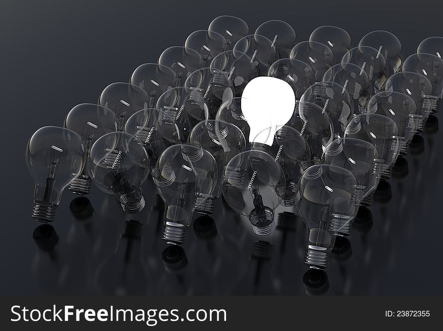 Creativity Concept with Light Bulb Glowing in 3d. Creativity Concept with Light Bulb Glowing in 3d