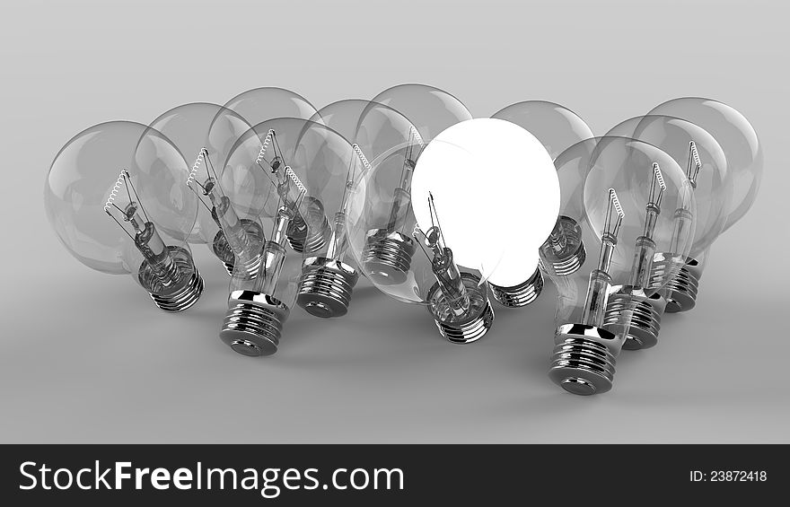 Creativity Concept with Light Bulb Glowing in 3d. Creativity Concept with Light Bulb Glowing in 3d.