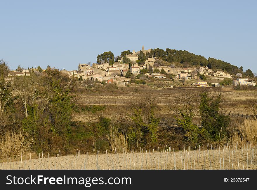 Old village perched on a hill, Rasteau in Provence, France