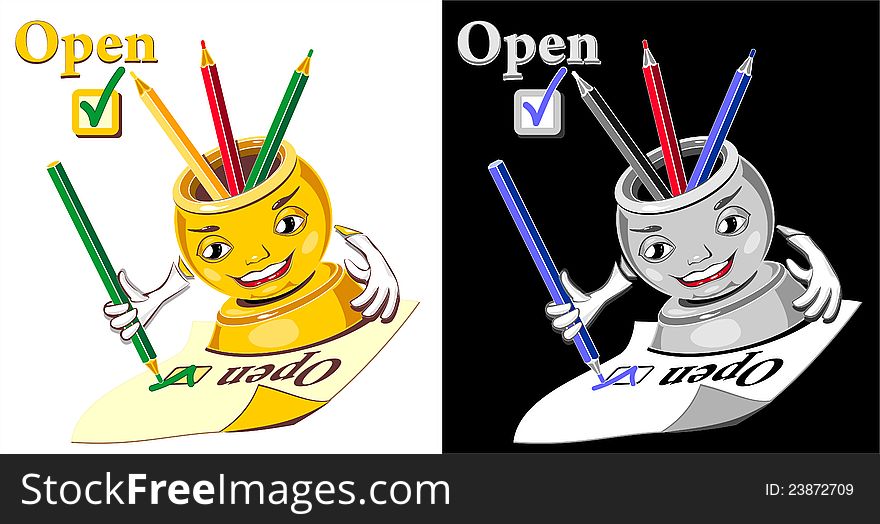 Cartoon  glass for pen or pencil checking  open. Cartoon  glass for pen or pencil checking  open