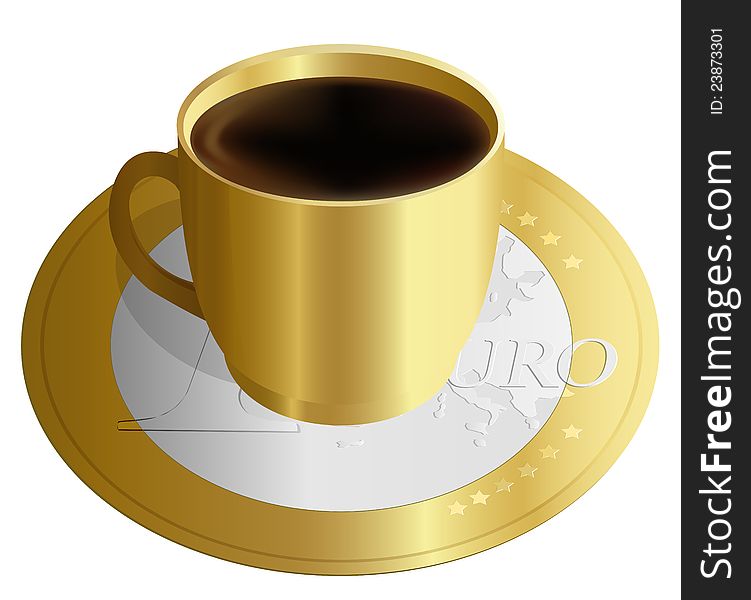 Cup of coffee on the saucer that represents money on white background or isolated