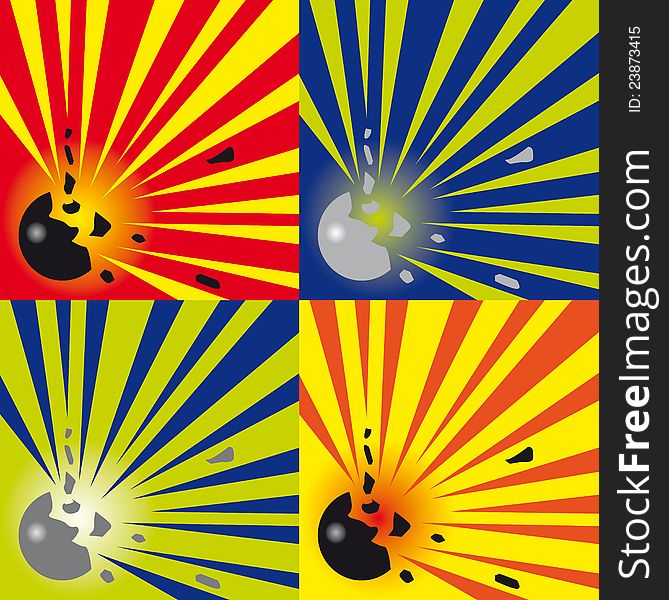 Set of abstract explosions background in four colour combinations