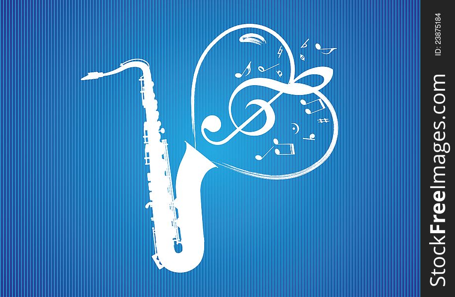 Saxophone Heart rom musical notes. illustration background