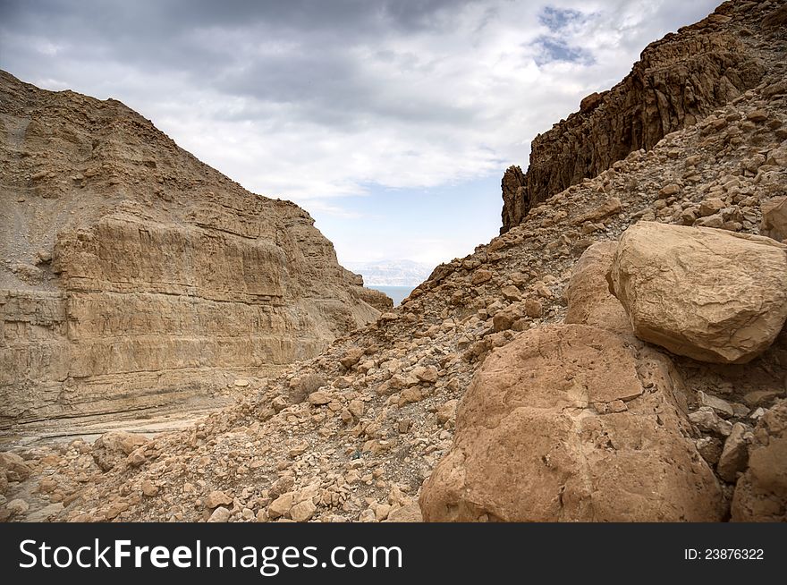 Judean desert near Dead Sea  in Israel hiking trail