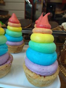 Rainbow Colored Pastel, Sweet Rainbow Colored Cake Stock Photo