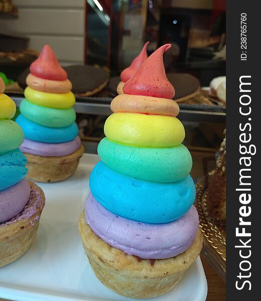 Rainbow colored pastel, sweet rainbow colored cake