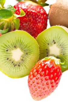 Kiwi And Strawberry Isolated Over White Background Stock Photo Kiwi And Strawberry Isolated Over White Background Stock Photo