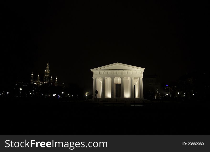 Vienna temple at night in europe travel and tourism