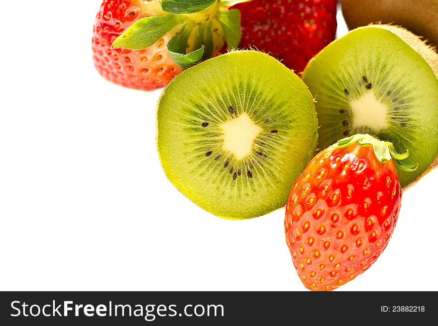 Kiwi and strawberry isolated over white