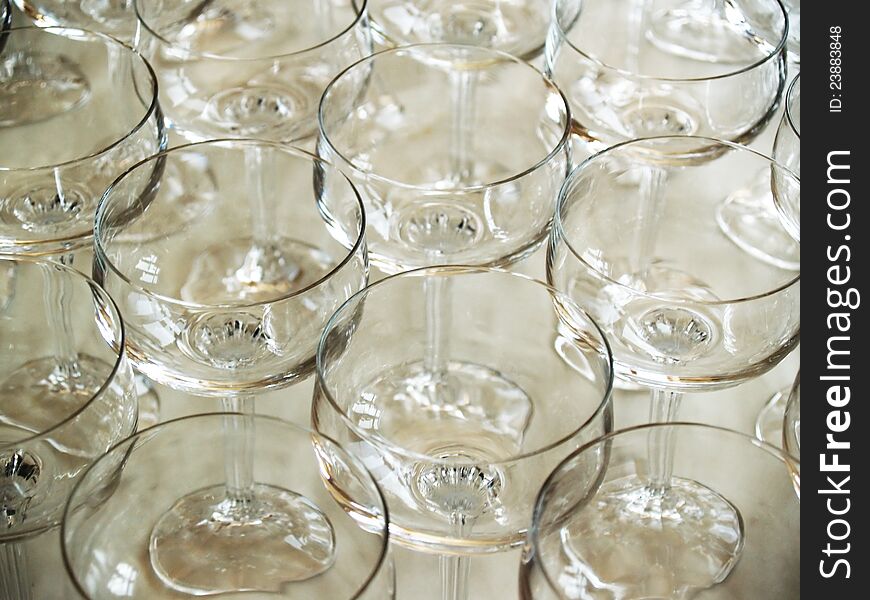 Lot of wine glasses in detail