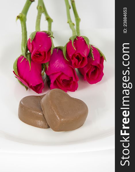 Chocolate heart and rose in the Valentine s Day