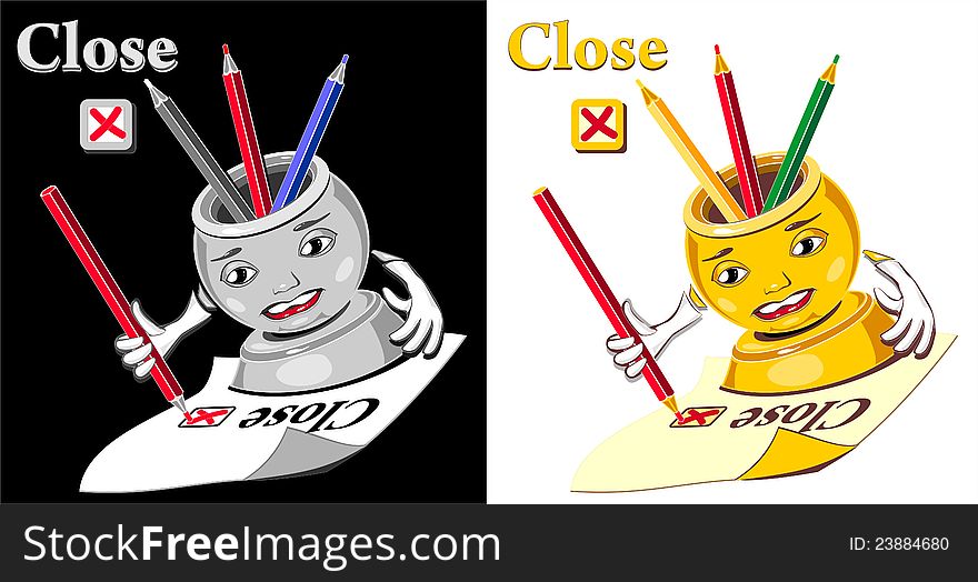 Cartoon glass for pen or pencil checking close. Cartoon glass for pen or pencil checking close