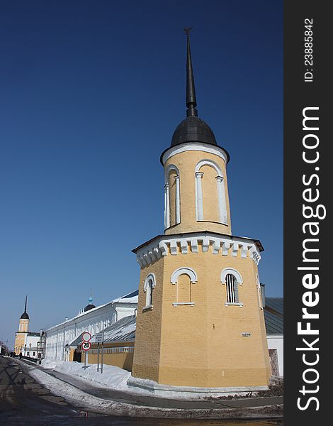 Russia, Moscow region, Kolomna. The tower and walls of the New Golutvina monastery in Kolomna Kremlin. Russia, Moscow region, Kolomna. The tower and walls of the New Golutvina monastery in Kolomna Kremlin.