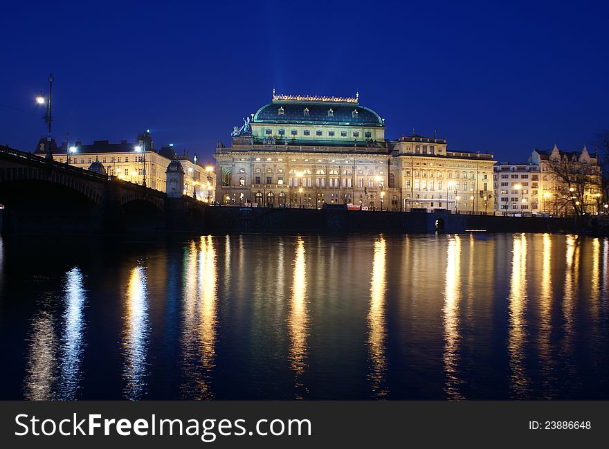 National Theater At Night In Prague