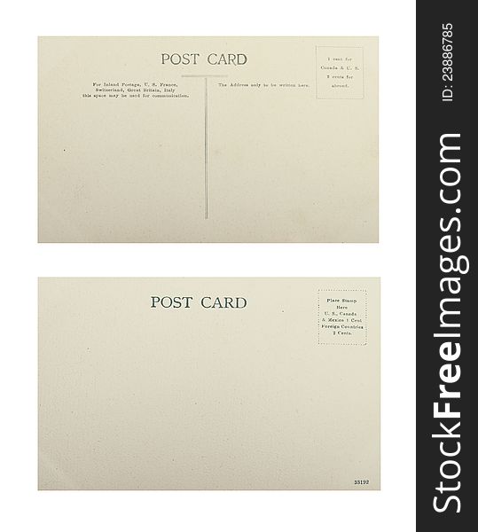 Two type of blank post cards from one hundred years ago. Two type of blank post cards from one hundred years ago