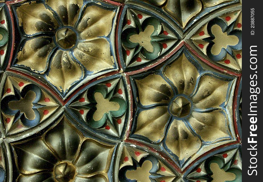 Detail of coloured Victorian wall tiles. Detail of coloured Victorian wall tiles