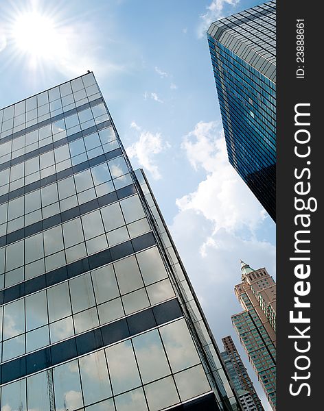 Blue sky reflection on modern building
