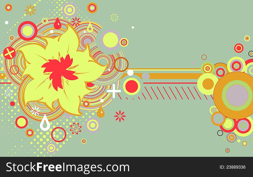 Abstract grunge flower theme with circles.