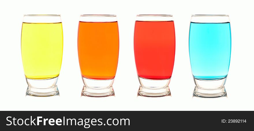 Four glasses each with a different color