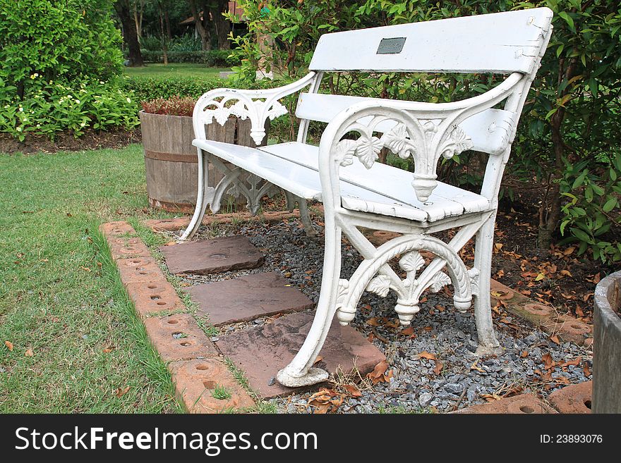 Bench in the park in close up