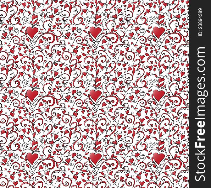 Seamless background with hearts, vector illustration