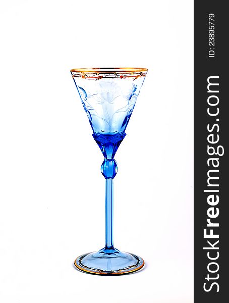 Blue wine glass for on white background