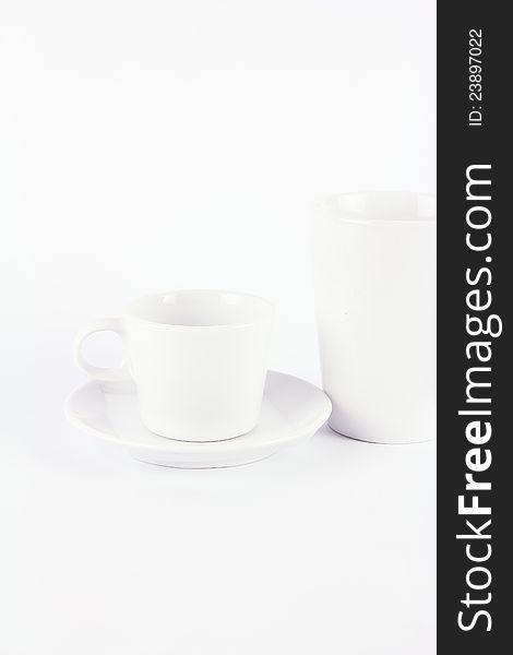 White coffee cup on white background