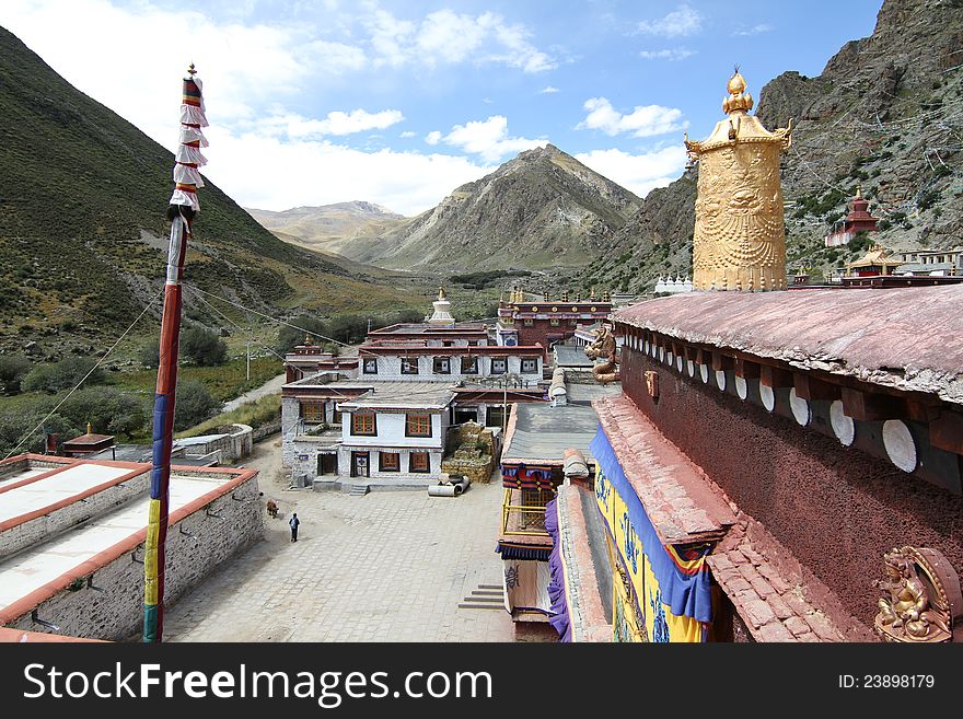 Ancient Buddhist monastery in the mountains of Tibet, China. Ancient Buddhist monastery in the mountains of Tibet, China