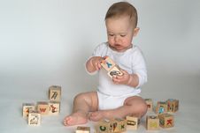 Letter blocks font. 3d children toys english alphabet, baby cubes