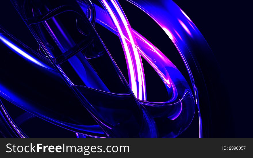 Glass rings- 3d render of glass-like curves entwined in a soft purple light