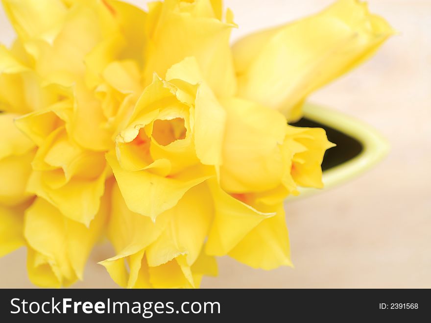 Yellow tulips on the table in green interior 12. Yellow tulips on the table in green interior 12