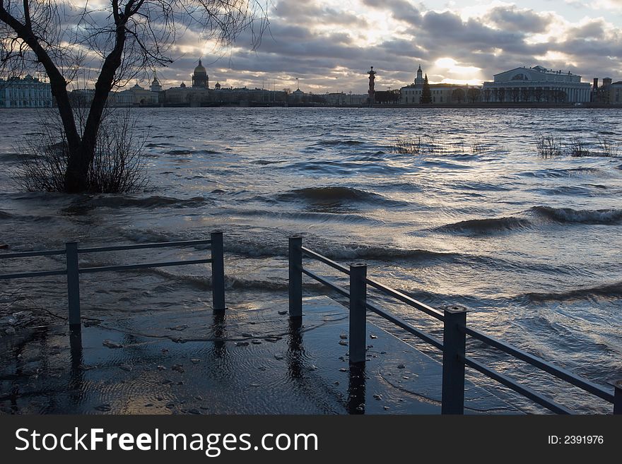 Rising Of Water On Sunrise